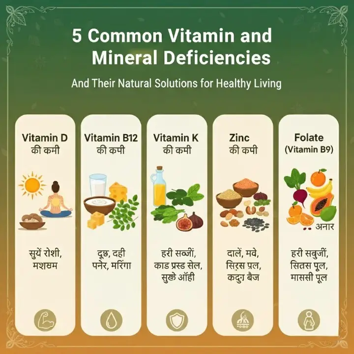 स्वस्थ जीवन के लिए 5 सामान्य विटामिन और मिनरल की कमी और उनके प्राकृतिक समाधान