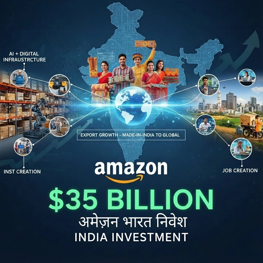 Amazon $35 Billion Investment in India 2030 Amazon announces $35 billion investment in India focusing on AI, exports, and job creation by 2030
