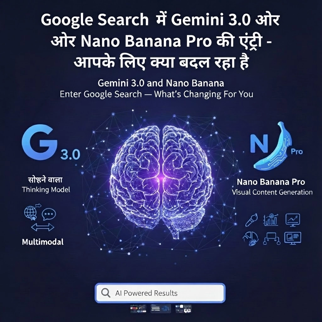 Google Gemini 3 और Nano Banana Pro Search Update 2025 Google Search में Gemini 3.0 और Nano Banana Pro AI Mode Update का Hindi Overview