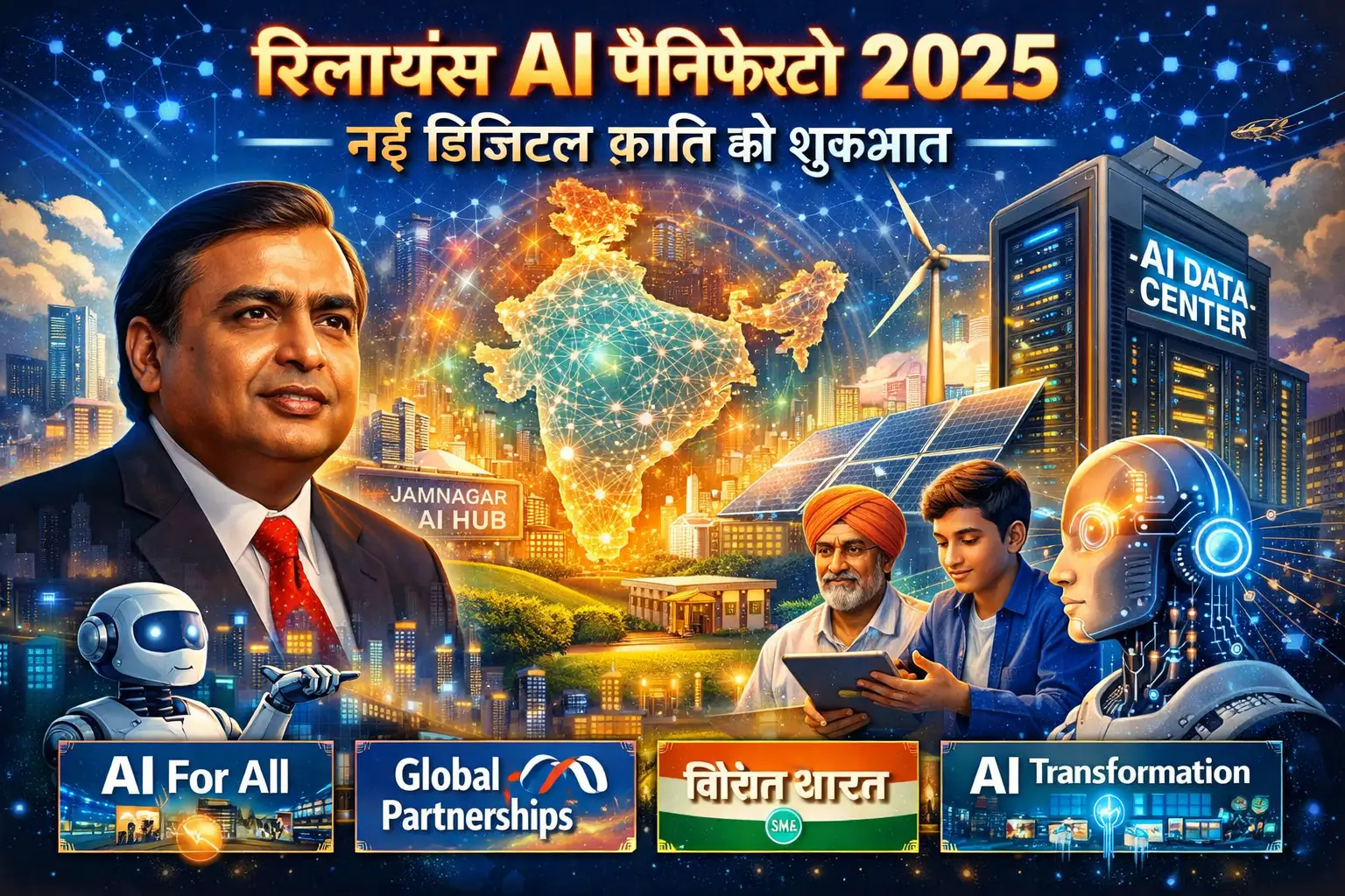Reliance AI Manifesto 2025 – Mukesh Ambani AI Vision for India Reliance AI Manifesto 2025 में Mukesh Ambani का AI vision, Affordable AI for Every Indian और Deep Tech strategy