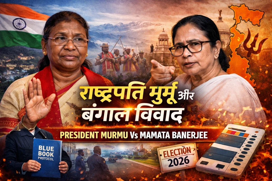 President Droupadi Murmu West Bengal visit controversy with Mamata Banerjee over Blue Book protocol and Santal Conference 2026
