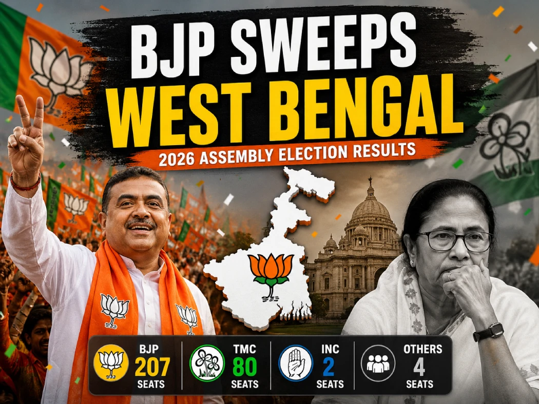 BJP wins West Bengal Election 2026 with 207 seats, defeating TMC; Suvendu Adhikari vs Mamata Banerjee result analysis