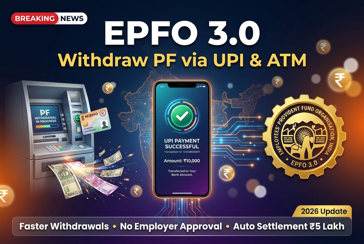 EPFO 3.0 – Withdraw PF via UPI & ATM | New Rules 2026 EPFO 3.0 enables faster PF withdrawal via UPI and ATM card in 2026 – No Employer Approval needed
