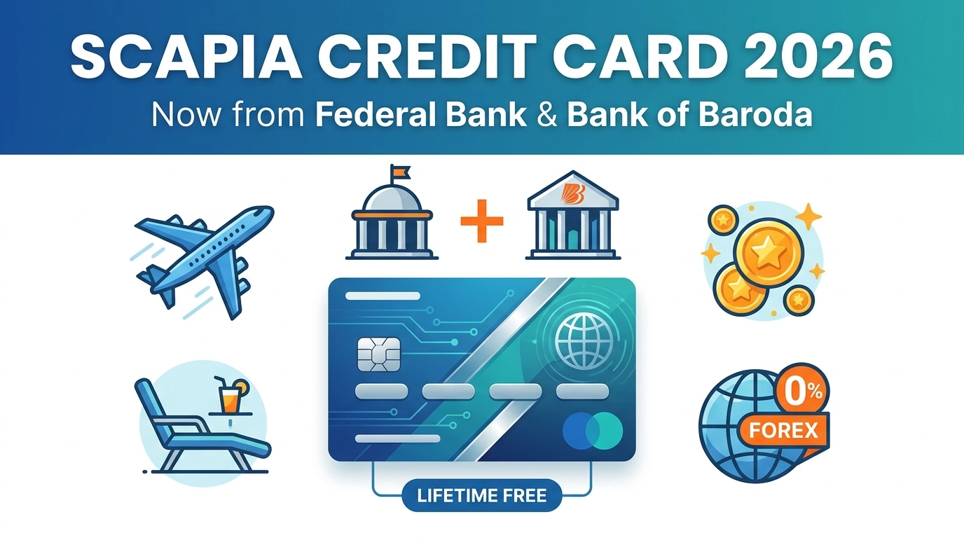 Scapia credit card BOBCARD और Federal Bank co-branded travel card की तुलना दिखाता इमेज