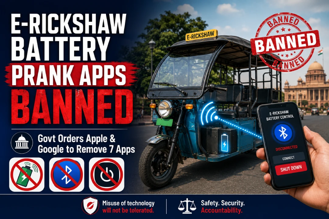 E-Rickshaw Battery Prank Apps Banned in India – Govt Orders Apple & Google to Remove 7 Apps E-rickshaw battery prank apps banned in India as government orders Apple and Google to remove seven BMS apps